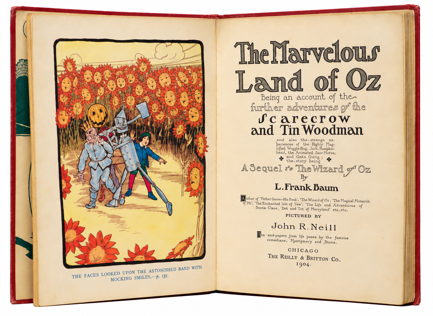 1904 copy of The Land of Oz showing the illustrated frontispiece and title page.